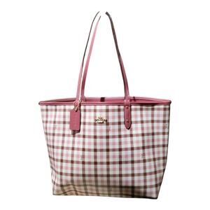 COACH REVERSIBLE CITY TOTE WITH PINK GINGHAM PRINT RARE! LIKE NEW USED ONLY ONCE